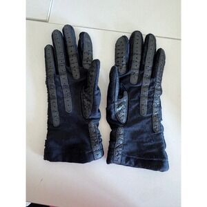 Isotoner Warm-ups by Aris Black Spandex Leather Trim Fleece Lined Driving Gloves